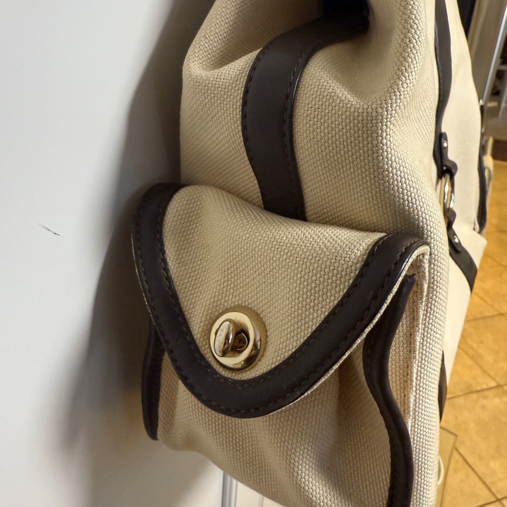 Antonio Melani -Cream Canvas & Brown Leather Tote Bag - Picture 4 of 11